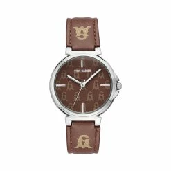 STEVEMADDEN Accessories STACKED LOGO WATCH BROWN