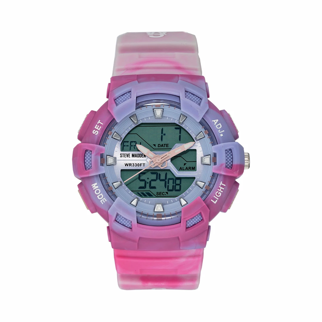 STEVEMADDEN OVERSIZED SPORT WATCH TIE DYE PINK