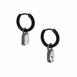 STEVEMADDEN Accessories STONE HUGGIE HOOPS BLACK