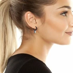 STEVEMADDEN Accessories STONE HUGGIE HOOPS BLACK