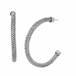 STEVEMADDEN TUBULAR CRYSTAL HOOPS CRYSTAL