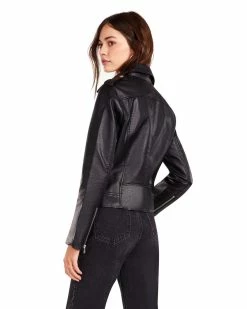 SteveMadden JUST RIDE VEGAN LEATHER JACKET BLACK