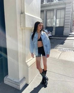 STEVEMADDEN ELASTIC BACK DENIM SHIRT DENIM FABRIC