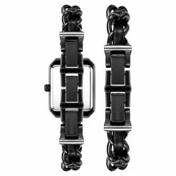 STEVEMADDEN WATCH SET WITH PEARL CHARMS BLACK