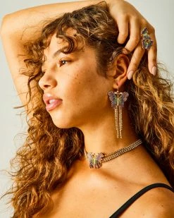 STEVEMADDEN BUTTERFLY CHANDELIER EARRINGS MULTI