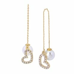 STEVEMADDEN HEART PEARL FRONT BACK EARRINGS GOLD Accessories