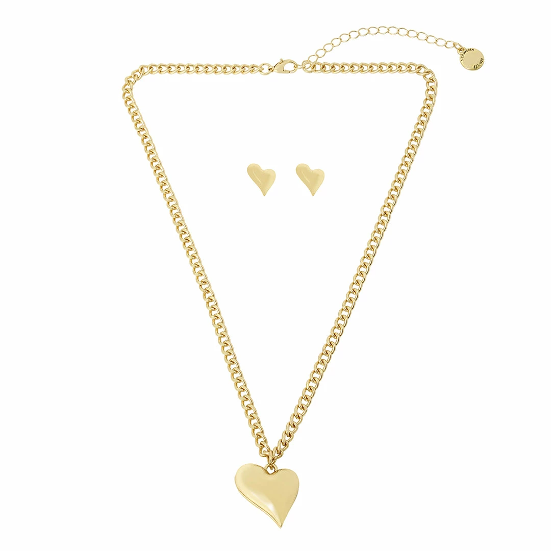 STEVEMADDEN HEART PENDANT AND STUD SET GOLD