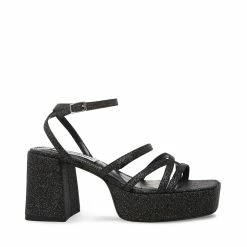 STEVEMADDEN Women's Shoes BRYLEE BLACK GLITTER