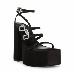 STEVEMADDEN Women's Shoes GIA BLACK SATIN