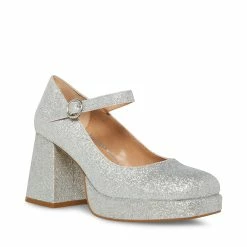STEVEMADDEN Women's Shoes MINGLE SILVER GLITTER