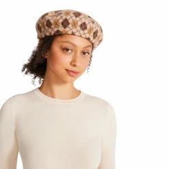 STEVEMADDEN ARGYLE KNIT BERET W. LOGO PLATE TAN Accessories