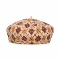 STEVEMADDEN ARGYLE KNIT BERET W. LOGO PLATE TAN Accessories