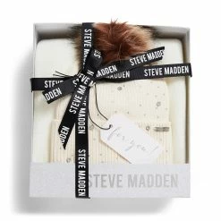 STEVEMADDEN RHINESTONE BEANIE & SCARF BOX SET IVORY Accessories