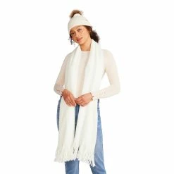 STEVEMADDEN RHINESTONE BEANIE & SCARF BOX SET IVORY Accessories