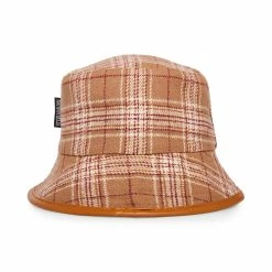 STEVEMADDEN REVERSIBLE PLAID BUCKET HAT CAMEL FABRIC Accessories