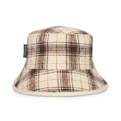 STEVEMADDEN REVERSIBLE PLAID BUCKET HAT CREAM