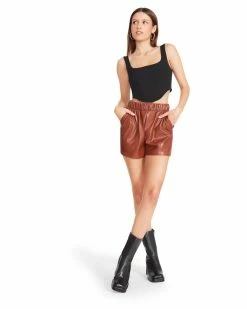 SteveMadden Women's Clothing FAUX THE RECORD SHORT COGNAC