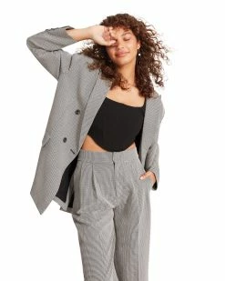 STEVEMADDEN ISABELLA PLAID BLAZER BLACK Women's Clothing