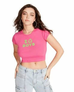 STEVEMADDEN I RECYCLE BOYS BABY TEE HOT PINK Women's Clothing