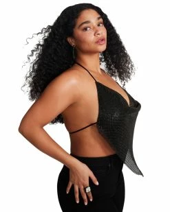 SteveMadden BARELY THERE RHINESTONE HALTER BLACK Women's Clothing