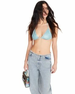STEVEMADDEN RHINESTONE BIKINI TOP BLUE Women's Clothing