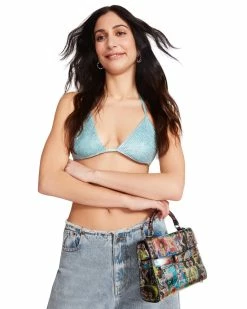 STEVEMADDEN RHINESTONE BIKINI TOP BLUE Women's Clothing
