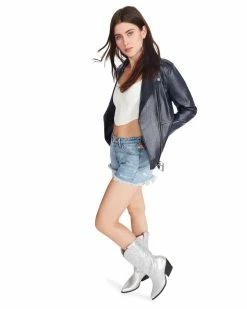SteveMadden VEGAN LEATHER JACKET NAVY