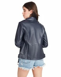 SteveMadden VEGAN LEATHER JACKET NAVY