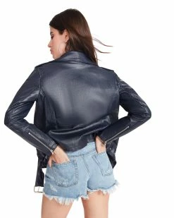 SteveMadden VEGAN LEATHER JACKET NAVY