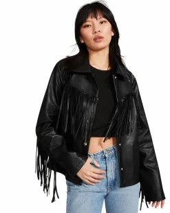SteveMadden Women's Clothing FRINGE JACKET BLACK