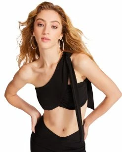 STEVEMADDEN ONE SHOULDER TIE TOP BLACK