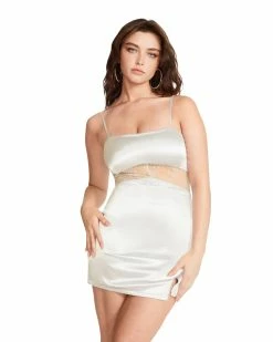 STEVEMADDEN SATIN LACE MINI DRESS CHAMPAGNE
