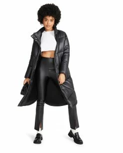 SteveMadden Women's Clothing SLIT FRONT FAUX LEATHER PANT BLACK