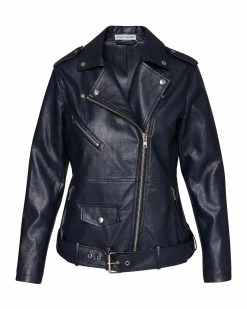 SteveMadden VEGAN LEATHER JACKET NAVY