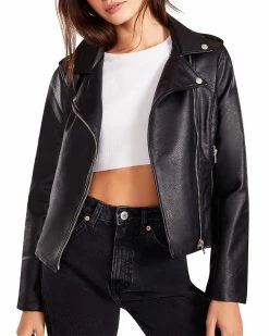 SteveMadden JUST RIDE VEGAN LEATHER JACKET BLACK